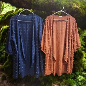 Elegant Blue and Brown Textured Cardigans